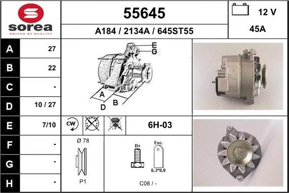 EAI 55645 - Alternator autospares.lv