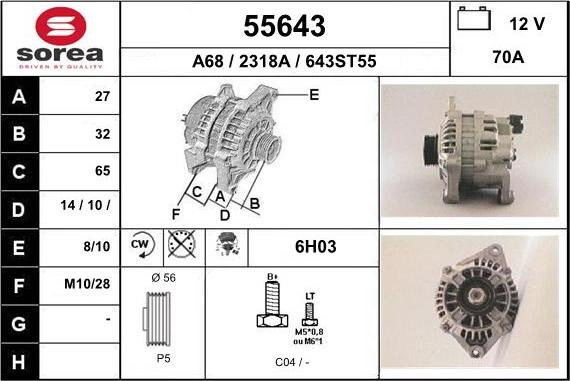 EAI 55643 - Alternator autospares.lv