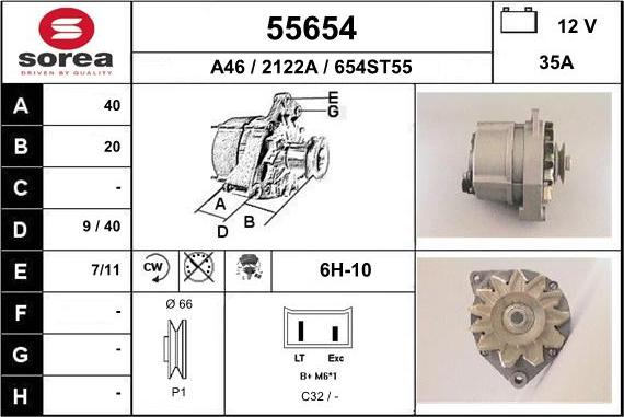 EAI 55654 - Alternator autospares.lv