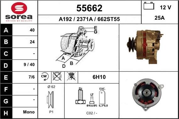 EAI 55662 - Alternator autospares.lv