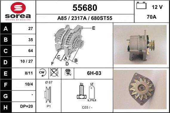 EAI 55680 - Alternator autospares.lv