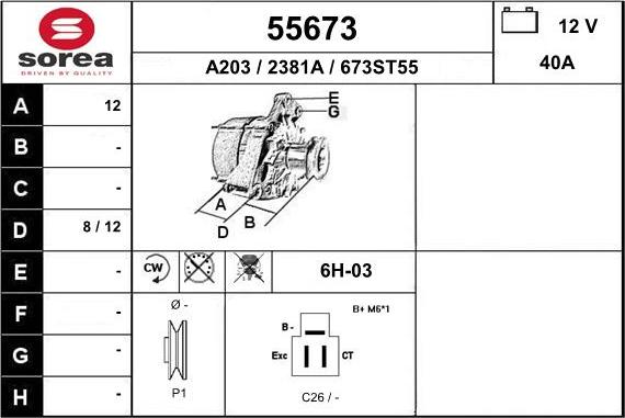 EAI 55673 - Alternator autospares.lv