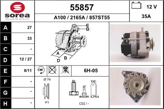 EAI 55857 - Alternator autospares.lv