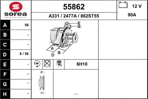 EAI 55862 - Alternator autospares.lv