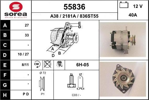 EAI 55836 - Alternator autospares.lv