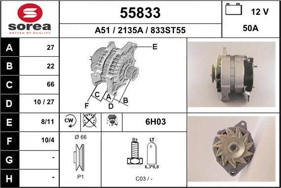 EAI 55833 - Alternator autospares.lv