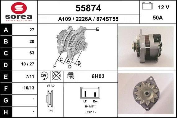 EAI 55874 - Alternator autospares.lv