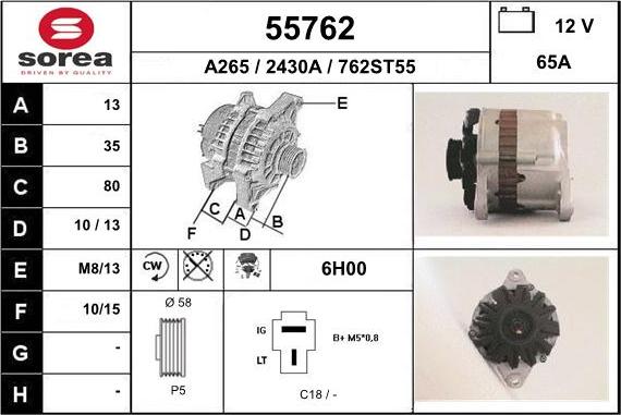 EAI 55762 - Alternator autospares.lv