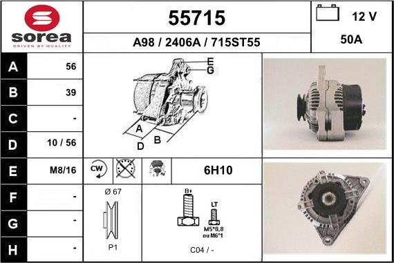 EAI 55715 - Alternator autospares.lv