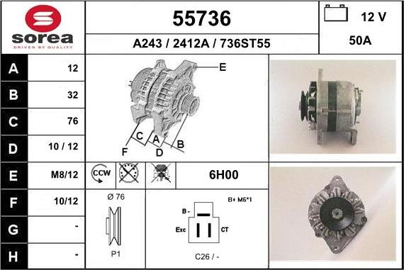 EAI 55736 - Alternator autospares.lv