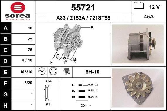 EAI 55721 - Alternator autospares.lv
