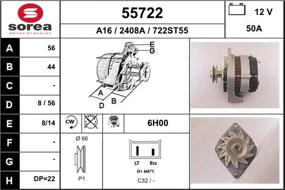 EAI 55722 - Alternator autospares.lv