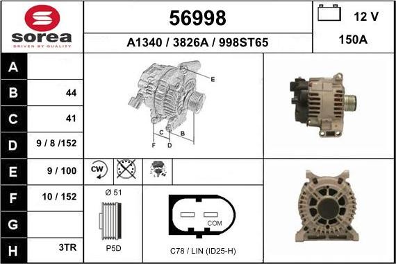 EAI 56998 - Alternator autospares.lv