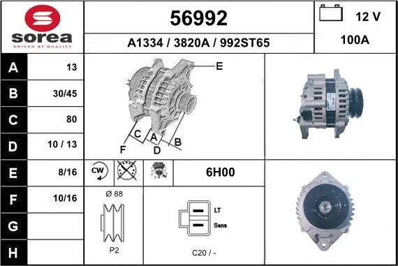 EAI 56992 - Alternator autospares.lv