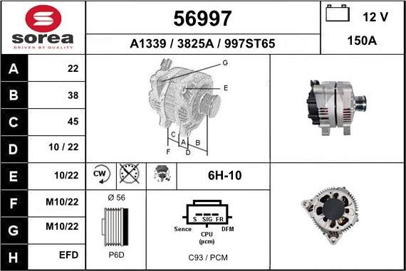 EAI 56997 - Alternator autospares.lv