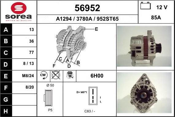 EAI 56952 - Alternator autospares.lv