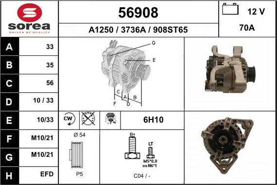 EAI 56908 - Alternator autospares.lv