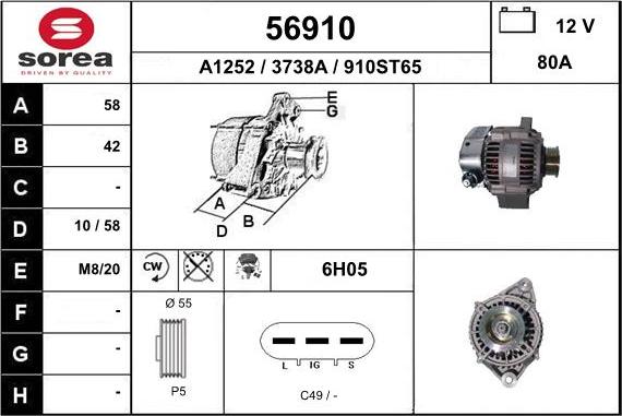 EAI 56910 - Alternator autospares.lv
