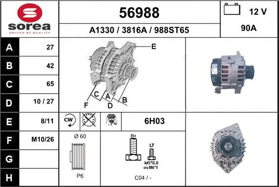 EAI 56988 - Alternator autospares.lv