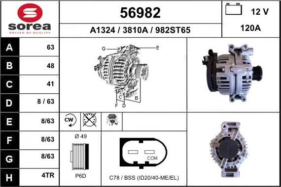 EAI 56982 - Alternator autospares.lv