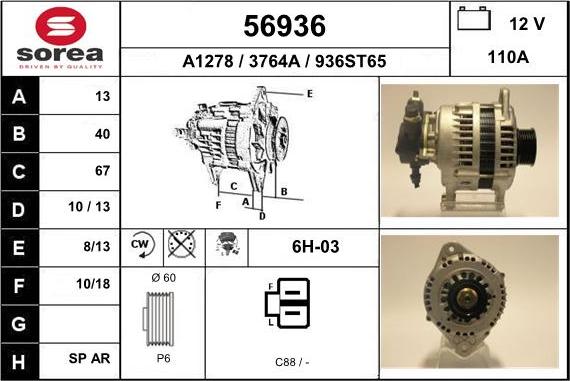 EAI 56936 - Alternator autospares.lv