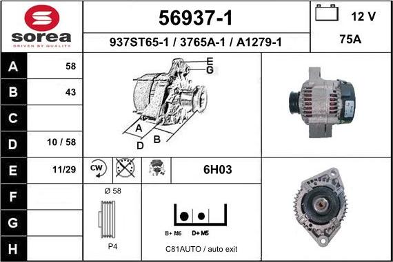 EAI 56937-1 - Alternator autospares.lv