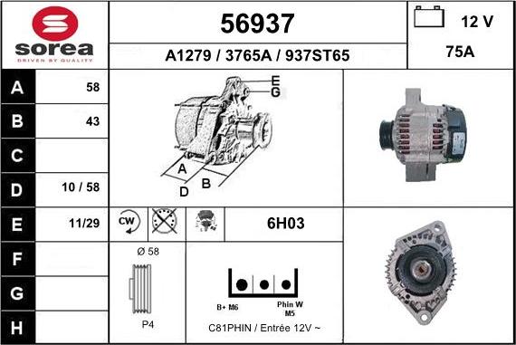 EAI 56937 - Alternator autospares.lv