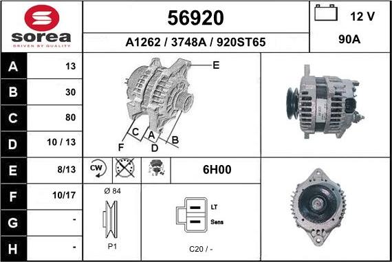 EAI 56920 - Alternator autospares.lv