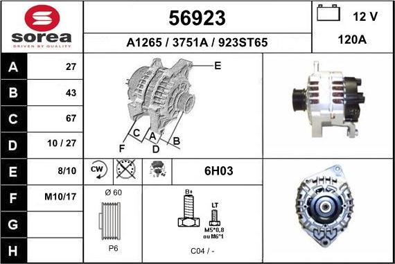 EAI 56923 - Alternator autospares.lv