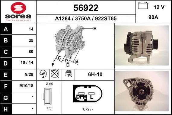 EAI 56922 - Alternator autospares.lv