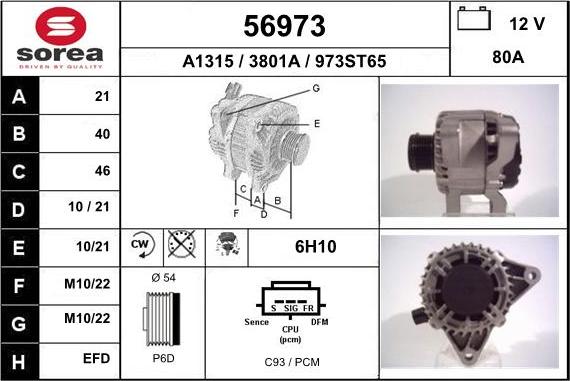 EAI 56973 - Alternator autospares.lv