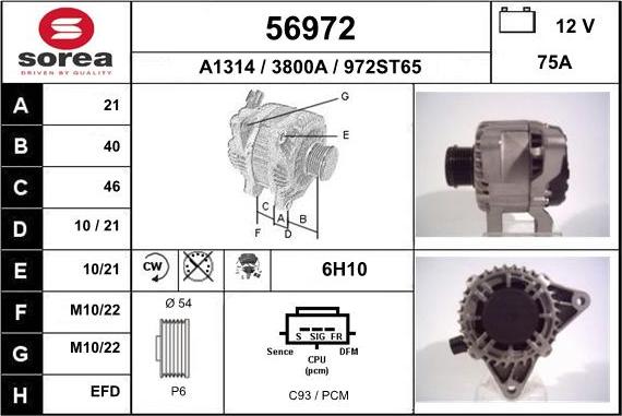 EAI 56972 - Alternator autospares.lv