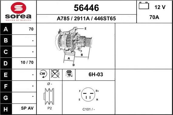 EAI 56446 - Alternator autospares.lv