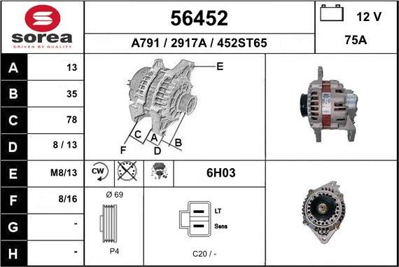 EAI 56452 - Alternator autospares.lv