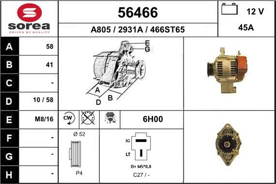 EAI 56466 - Alternator autospares.lv