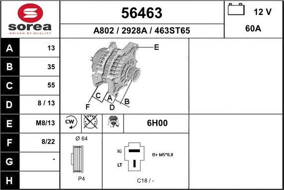 EAI 56463 - Alternator autospares.lv
