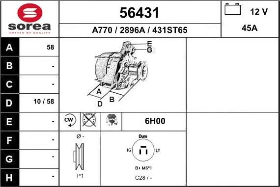 EAI 56431 - Alternator autospares.lv
