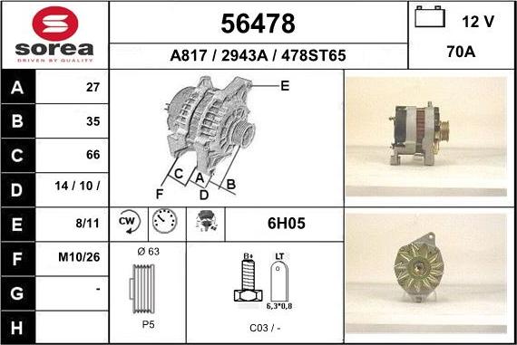 EAI 56478 - Alternator autospares.lv