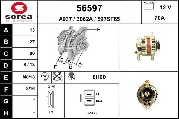 EAI 56597 - Alternator autospares.lv