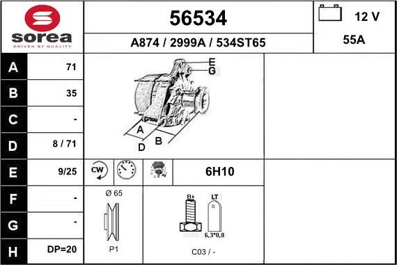 EAI 56534 - Alternator autospares.lv