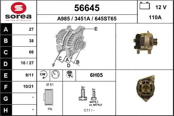 EAI 56645 - Alternator autospares.lv