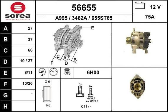 EAI 56655 - Alternator autospares.lv