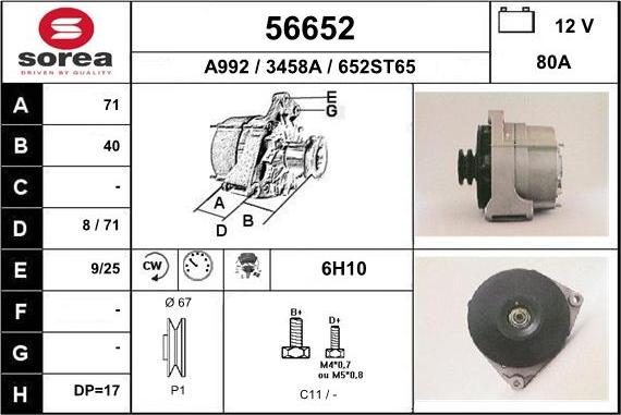 EAI 56652 - Alternator autospares.lv