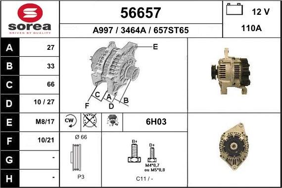 EAI 56657 - Alternator autospares.lv