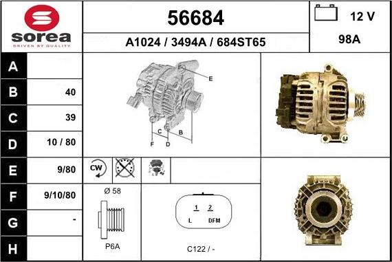 EAI 56684 - Alternator autospares.lv