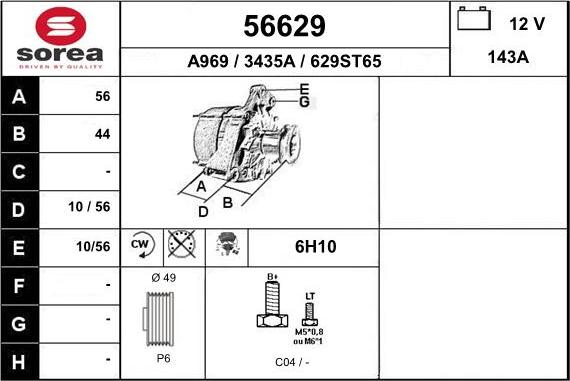 EAI 56629 - Alternator autospares.lv