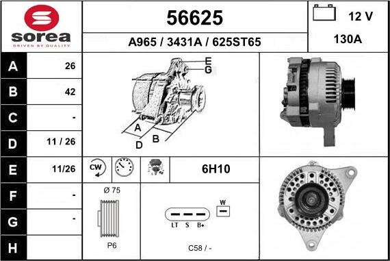 EAI 56625 - Alternator autospares.lv