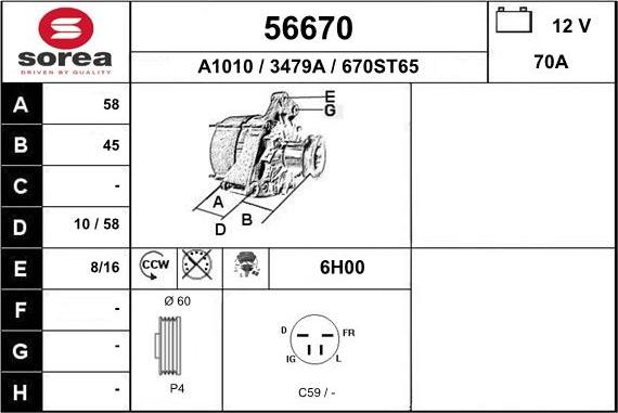 EAI 56670 - Alternator autospares.lv