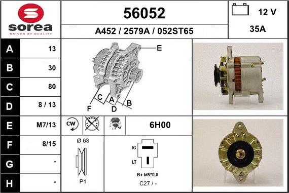 EAI 56052 - Alternator autospares.lv