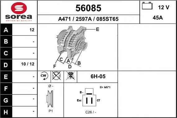 EAI 56085 - Alternator autospares.lv